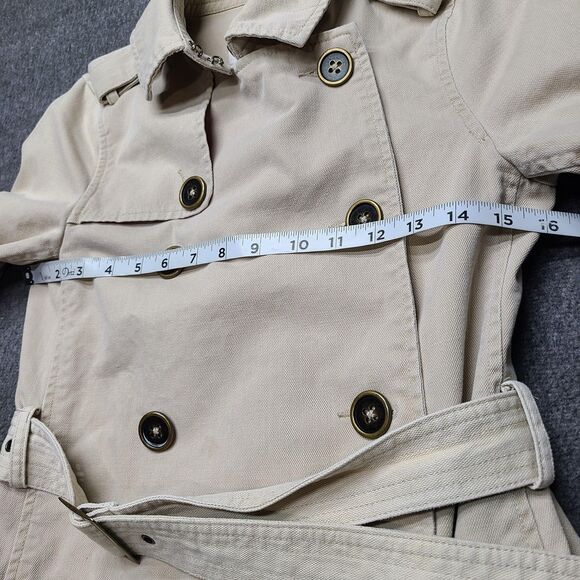 Old Navy Trench Coat Womens XS Beige Khaki Belted Double Breasted Cotton Classic - Picture 3 of 9